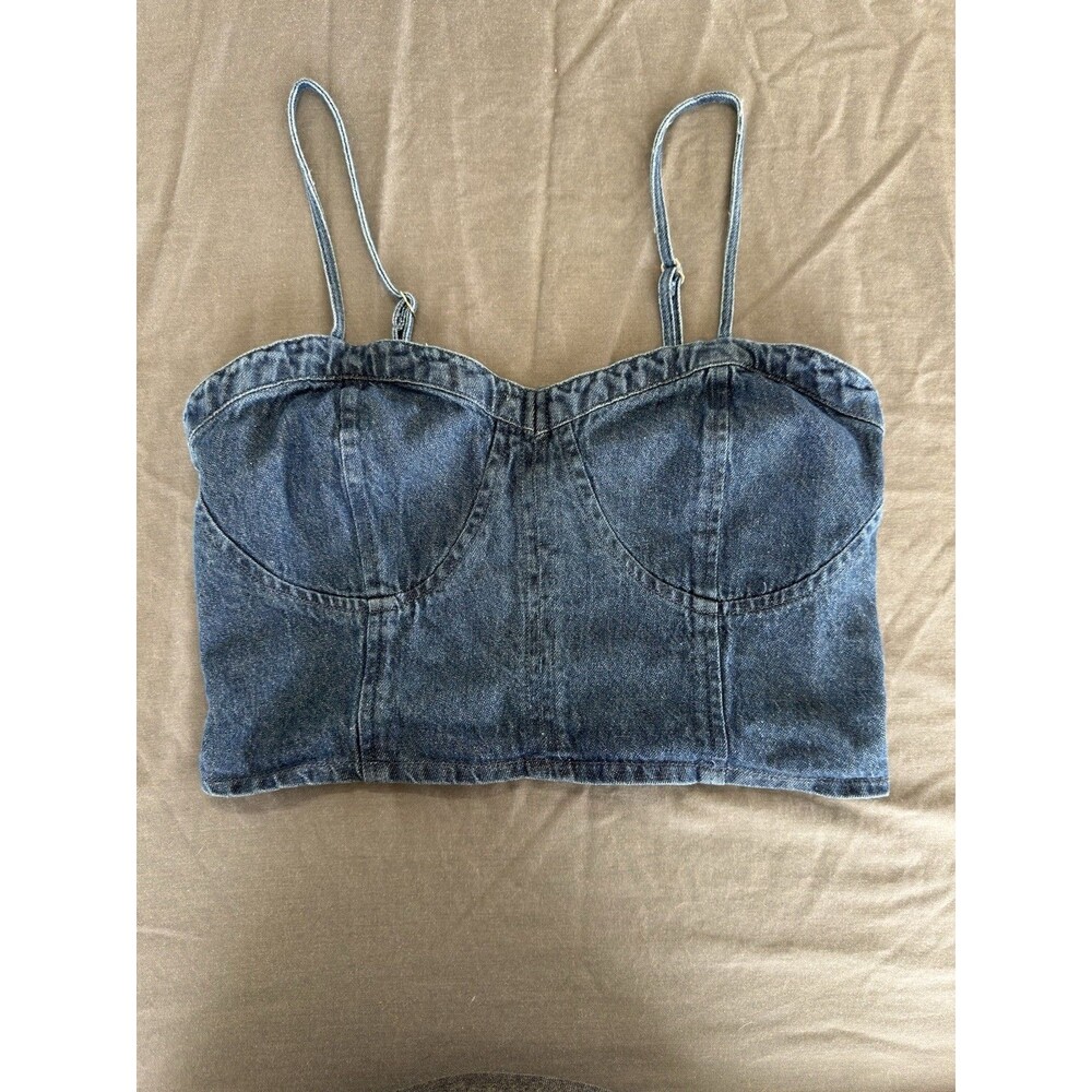 Lone Star Blue Denim Corset Top Size Large Adjustable Straps Sleeveless